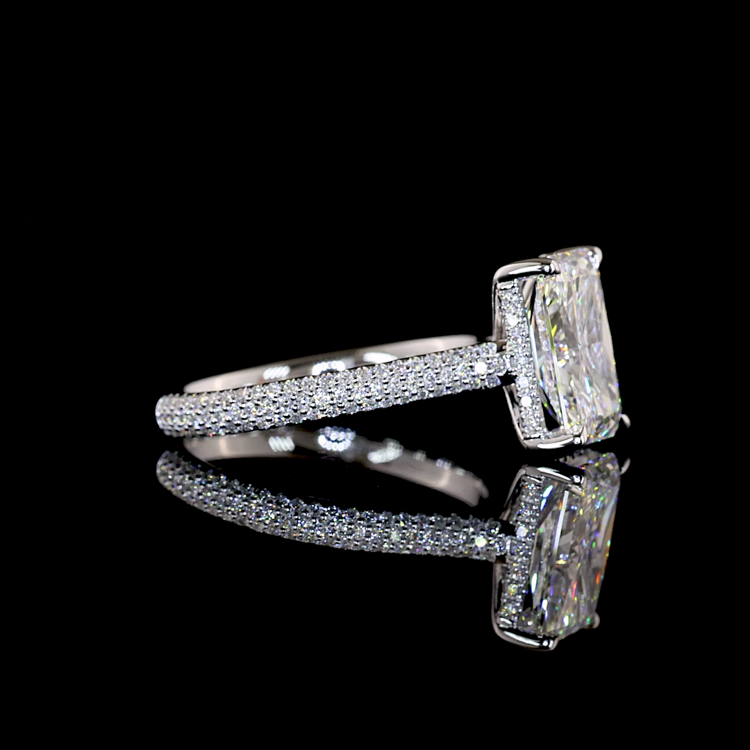 3.26 CTTW Radiant Lab Grown Diamond Hidden Halo Ring Sz. 6.5 (F Color and VS1 Clarity)