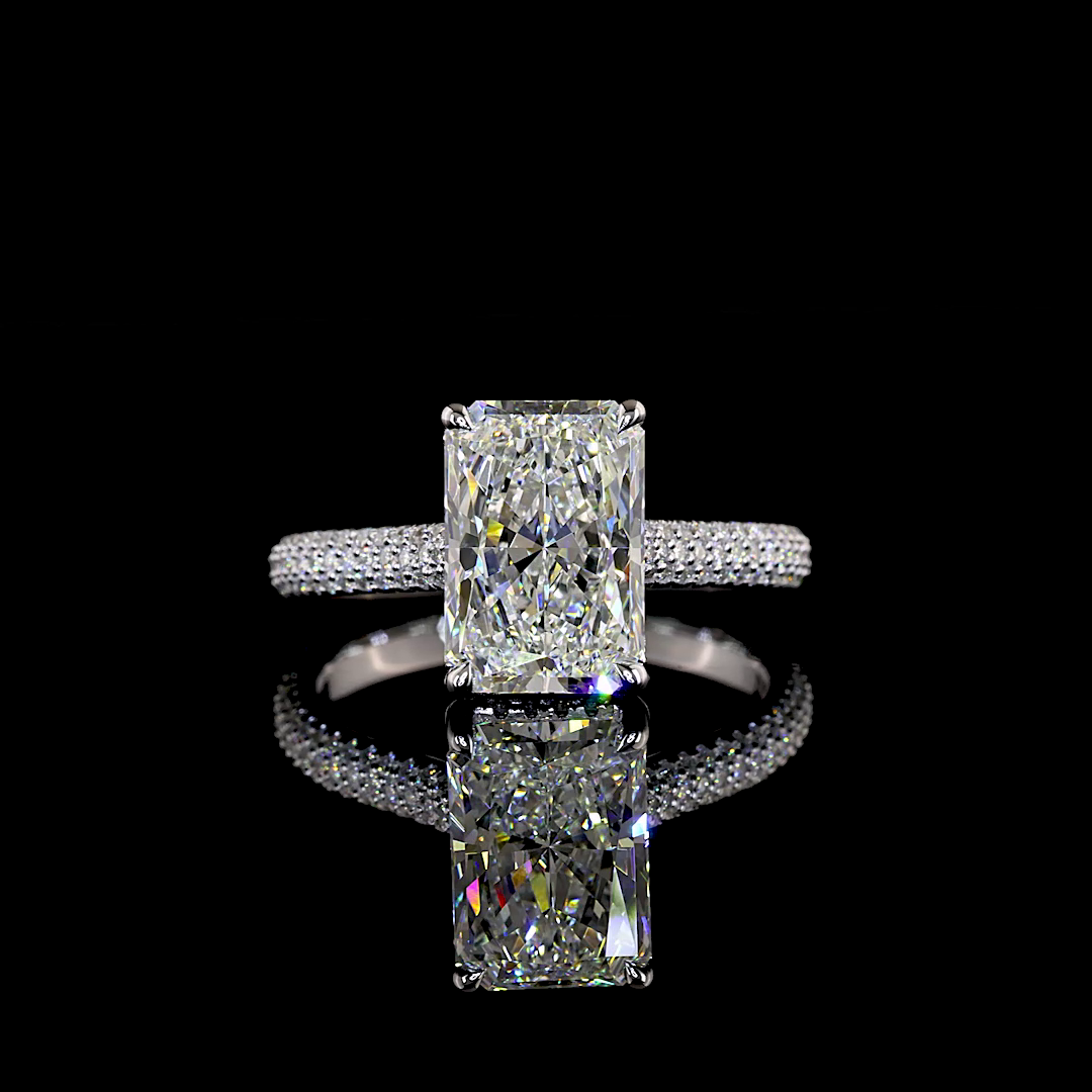 3.32 CTTW Radiant Lab Grown Diamond Hidden Halo Ring Sz. 6.5 (G Color and VVS1 Clarity)