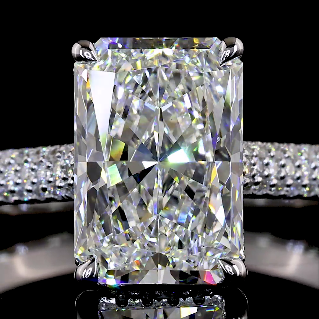 3.32 CTTW Radiant Lab Grown Diamond Hidden Halo Ring Sz. 6.5 (G Color and VVS1 Clarity)