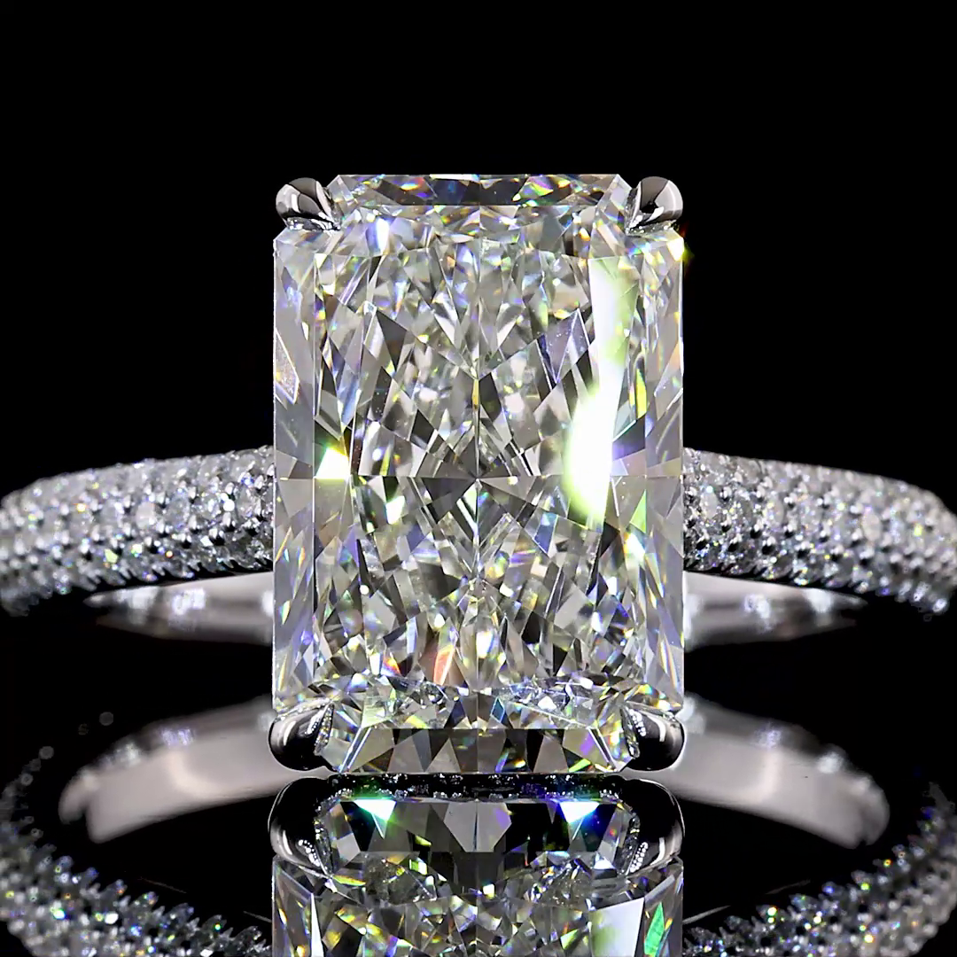 4.70 CTTW Radiant Lab Grown Diamond Hidden Halo Ring Sz. 6.5 (F Color and VVS2 Clarity)