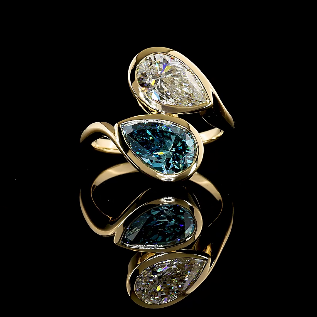 3.51 CTTW Pear Lab Grown Diamond Toi et Moi Ring Sz. 6.5 (FV.BL Color and VS1 Clarity)