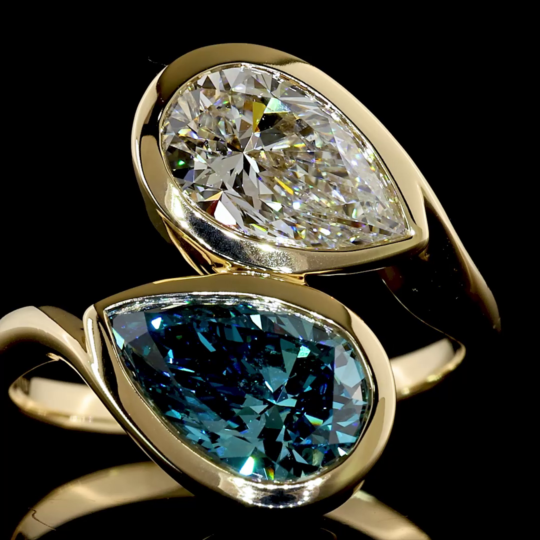 3.51 CTTW Pear Lab Grown Diamond Toi et Moi Ring Sz. 6.5 (FV.BL Color and VS1 Clarity)
