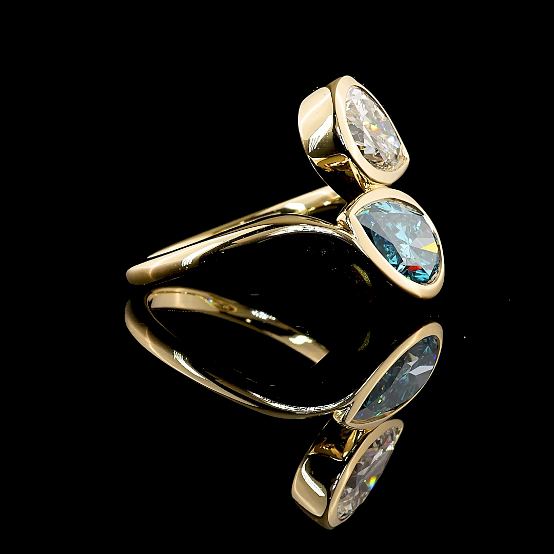 3.51 CTTW Pear Lab Grown Diamond Toi et Moi Ring Sz. 6.5 (FV.BL Color and VS1 Clarity)