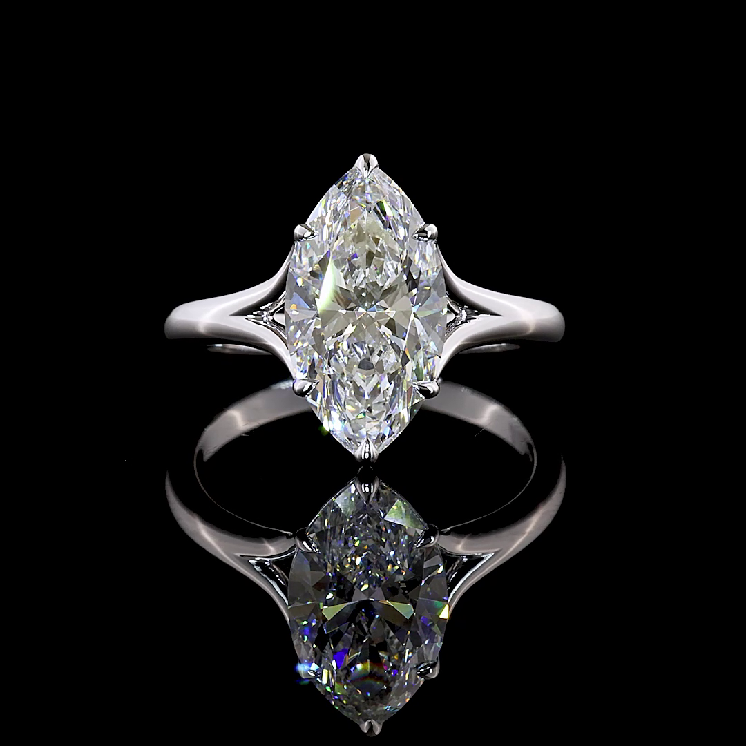 3.03 CT Marquise Lab Grown Diamond Solitaire Diamond Shank Ring Sz. 6.5 (E Color and VVS2 Clarity)