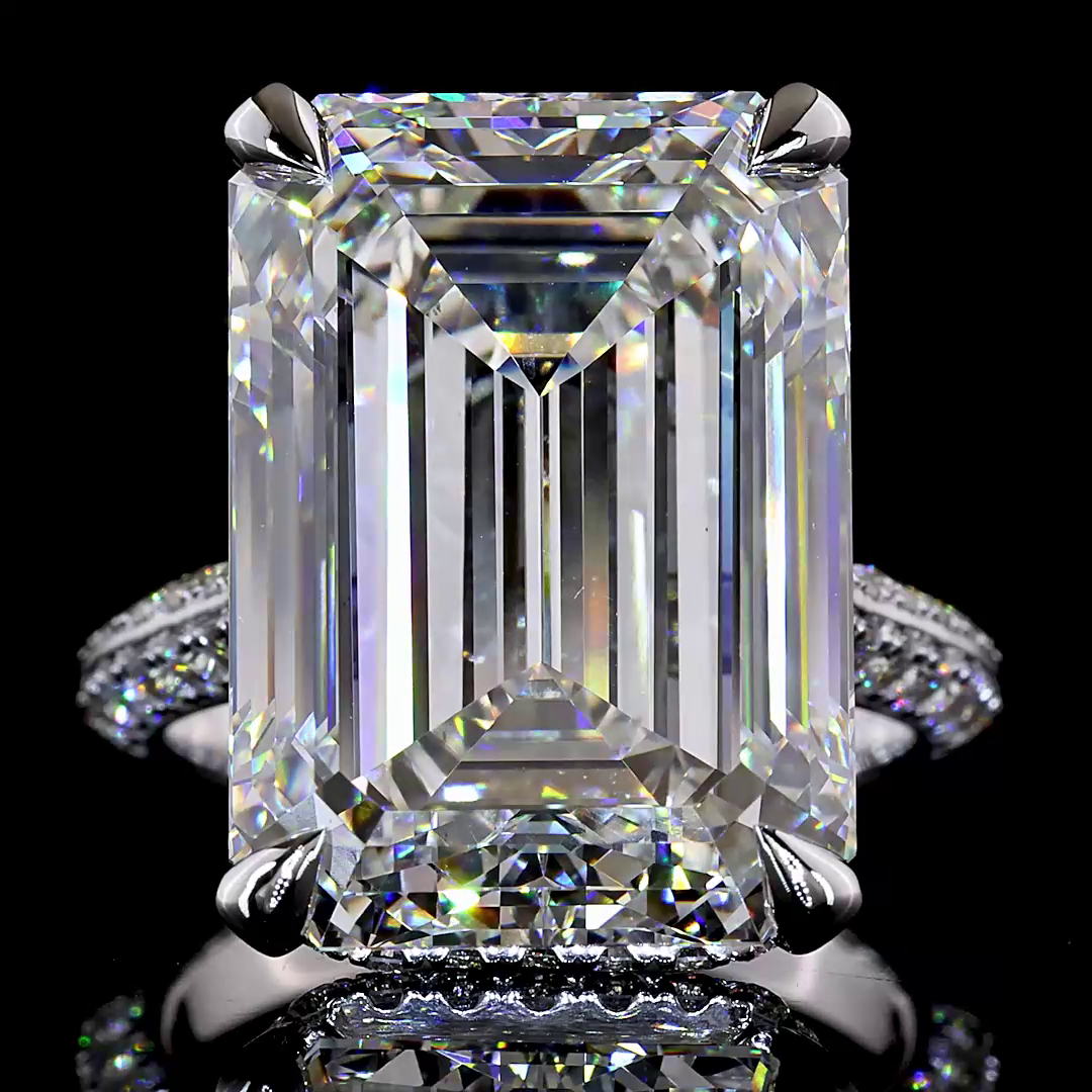 21.64 CTTW Emerald Lab Grown Diamond Hidden Halo Ring Sz. 6.5 (F Color and VVS2 Clarity)