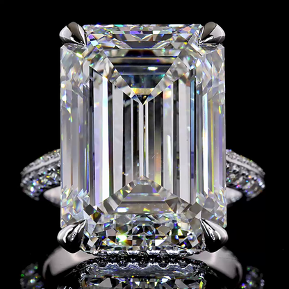 21.64 CTTW Emerald Lab Grown Diamond Hidden Halo Ring Sz. 6.5 (F Color and VVS2 Clarity)