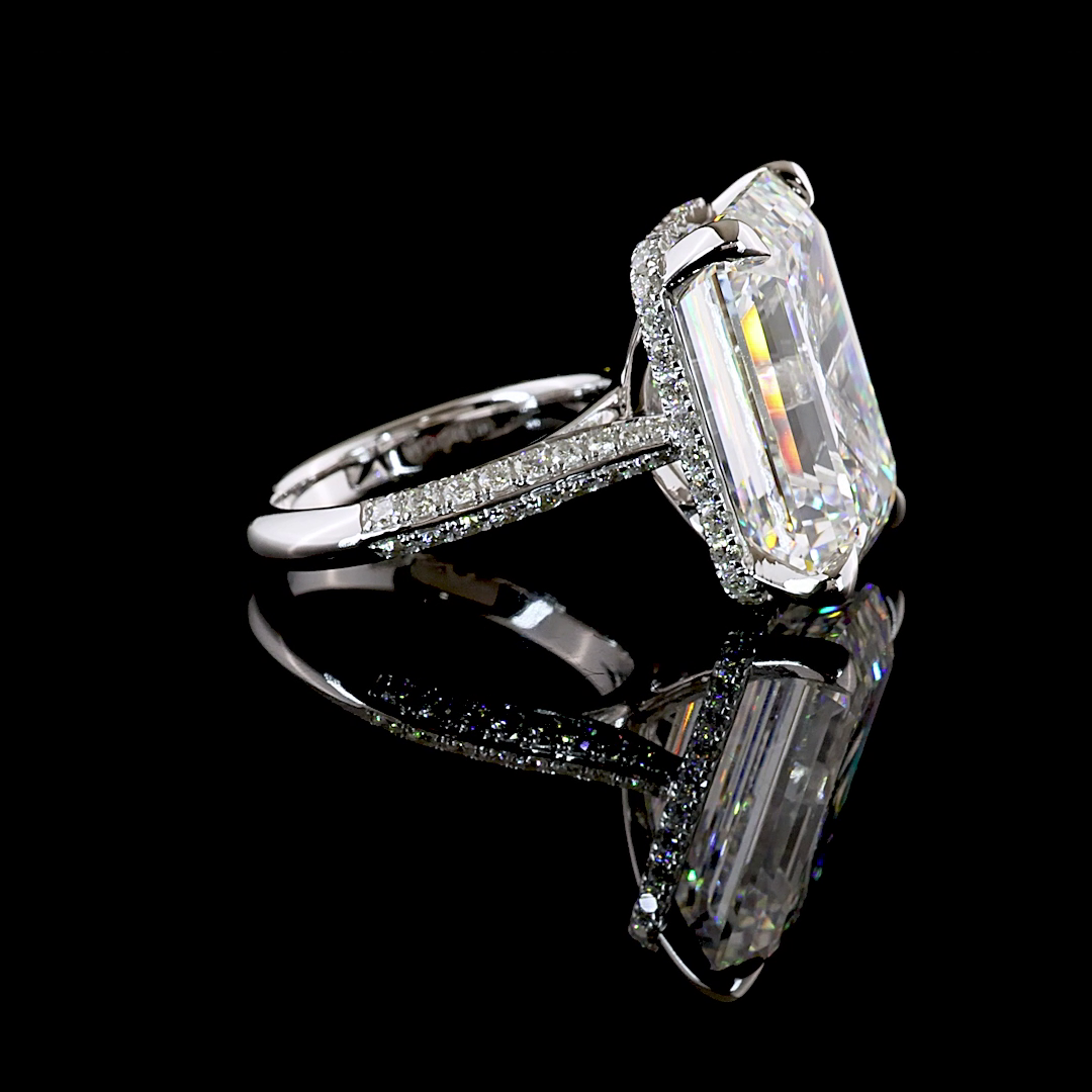 21.64 CTTW Emerald Lab Grown Diamond Hidden Halo Ring Sz. 6.5 (F Color and VVS2 Clarity)