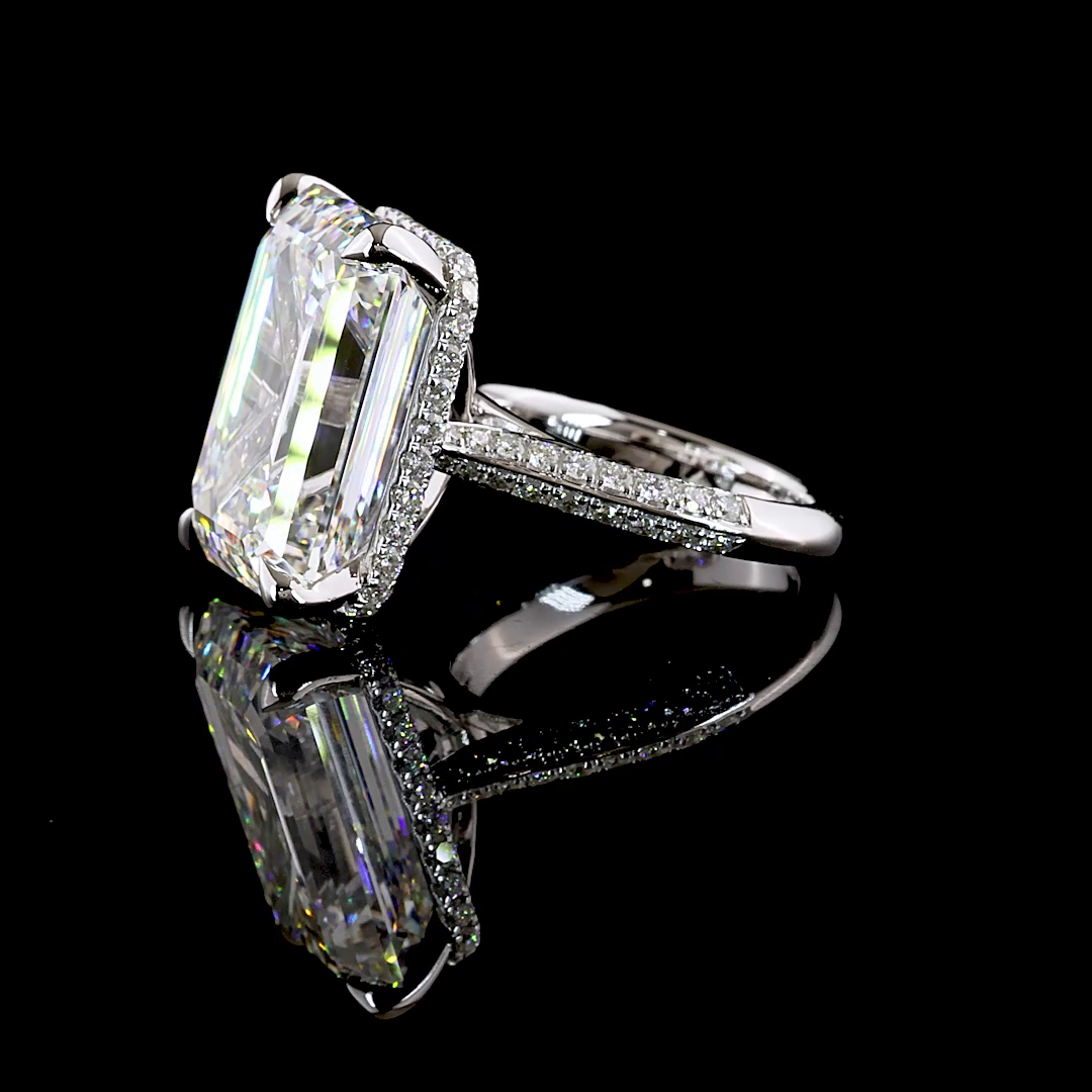 21.64 CTTW Emerald Lab Grown Diamond Hidden Halo Ring Sz. 6.5 (F Color and VVS2 Clarity)