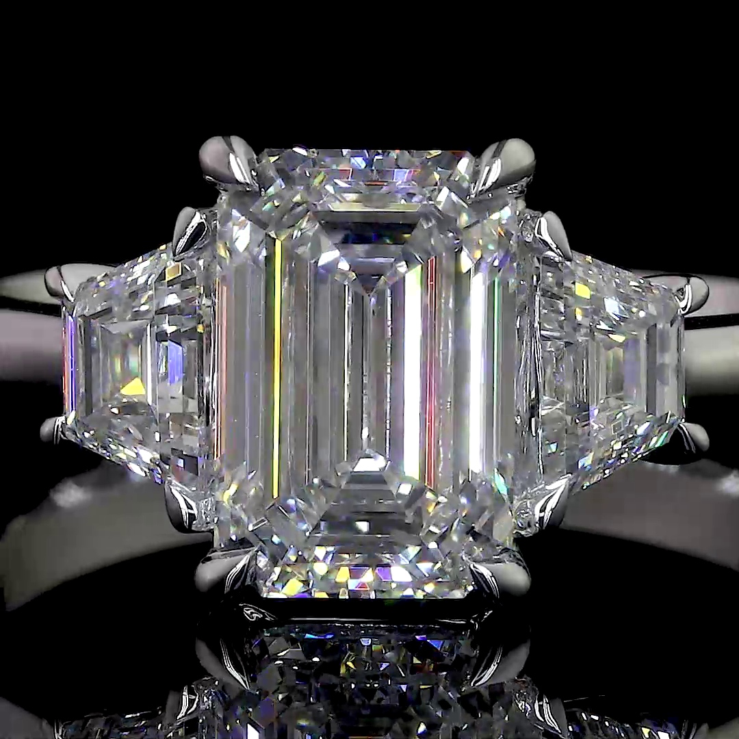 1.52 CTTW Emerald Lab Grown Diamond 3 Stones Ring Sz. 6.5 (E Color and VS1 Clarity)