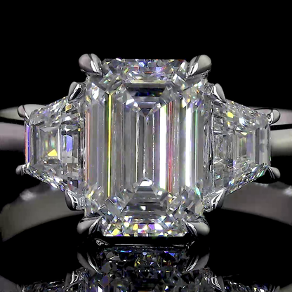 1.60 CTTW Emerald Lab Grown Diamond 3 Stones Ring Sz. 6.5 (E Color and VVS2 Clarity)