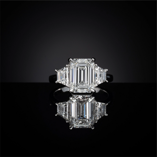 3.96 CTTW Emerald Lab Grown Diamond 3 Stones Ring Sz. 6.5 (D Color and VVS2 Clarity)