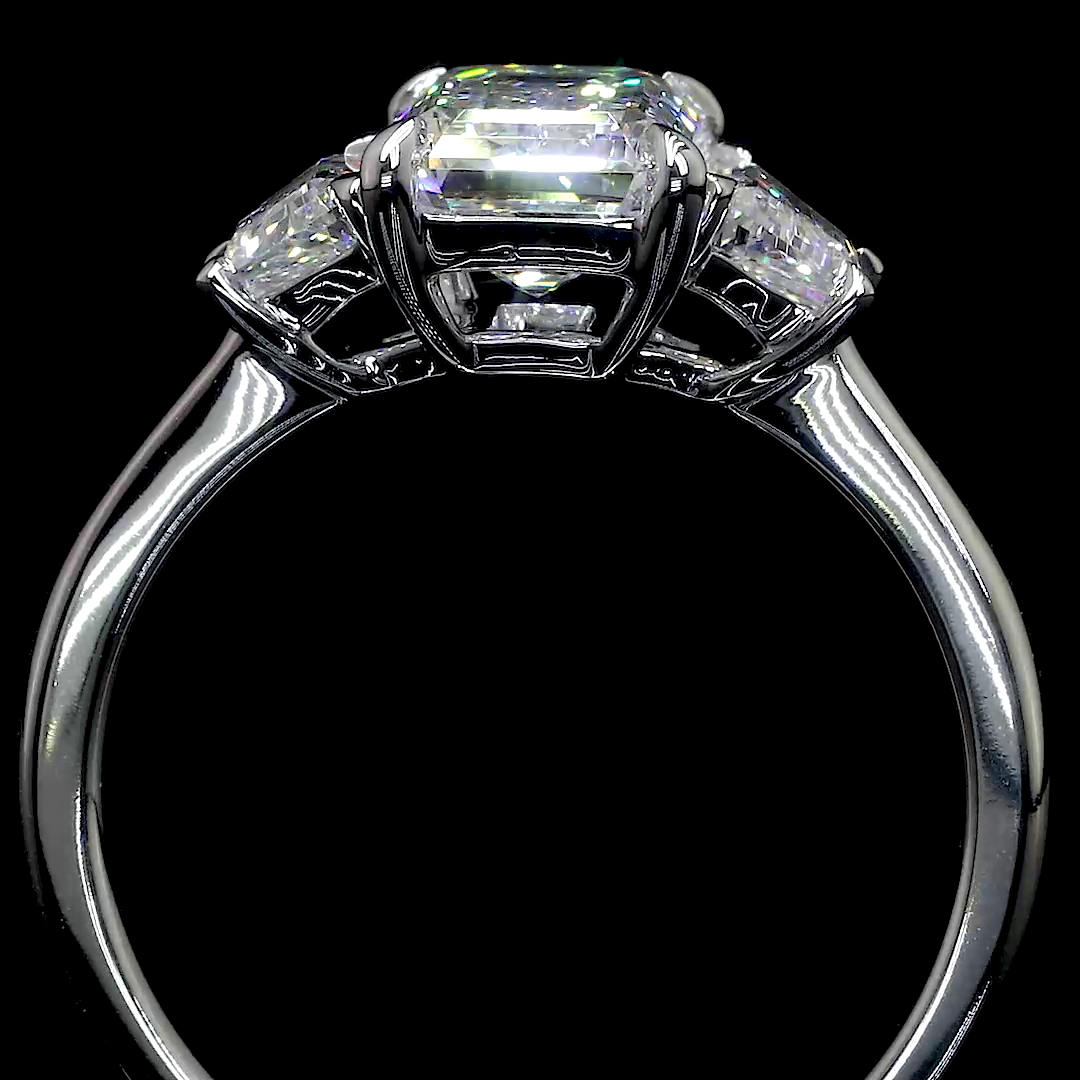 1.44 CTTW Emerald Lab Grown Diamond 3 Stones Ring Sz. 6.5 (F Color and VS2 Clarity)