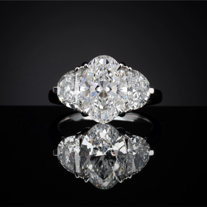 3.79 CTTW Oval Lab Grown Diamond 3 Stones Ring Sz. 6.5 (E Color and VS1 Clarity)