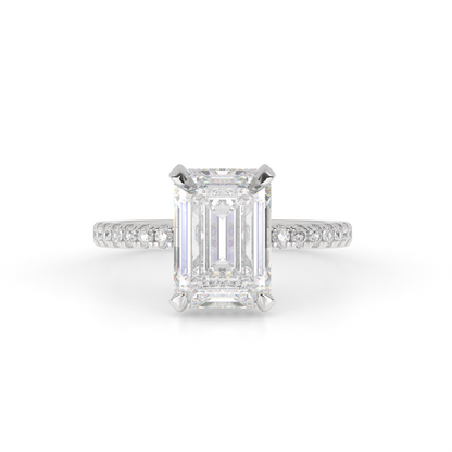 5.04 CTTW Emerald Lab Grown Diamond Hidden Halo Ring Sz. 6.5 (E Color and VVS2 Clarity)