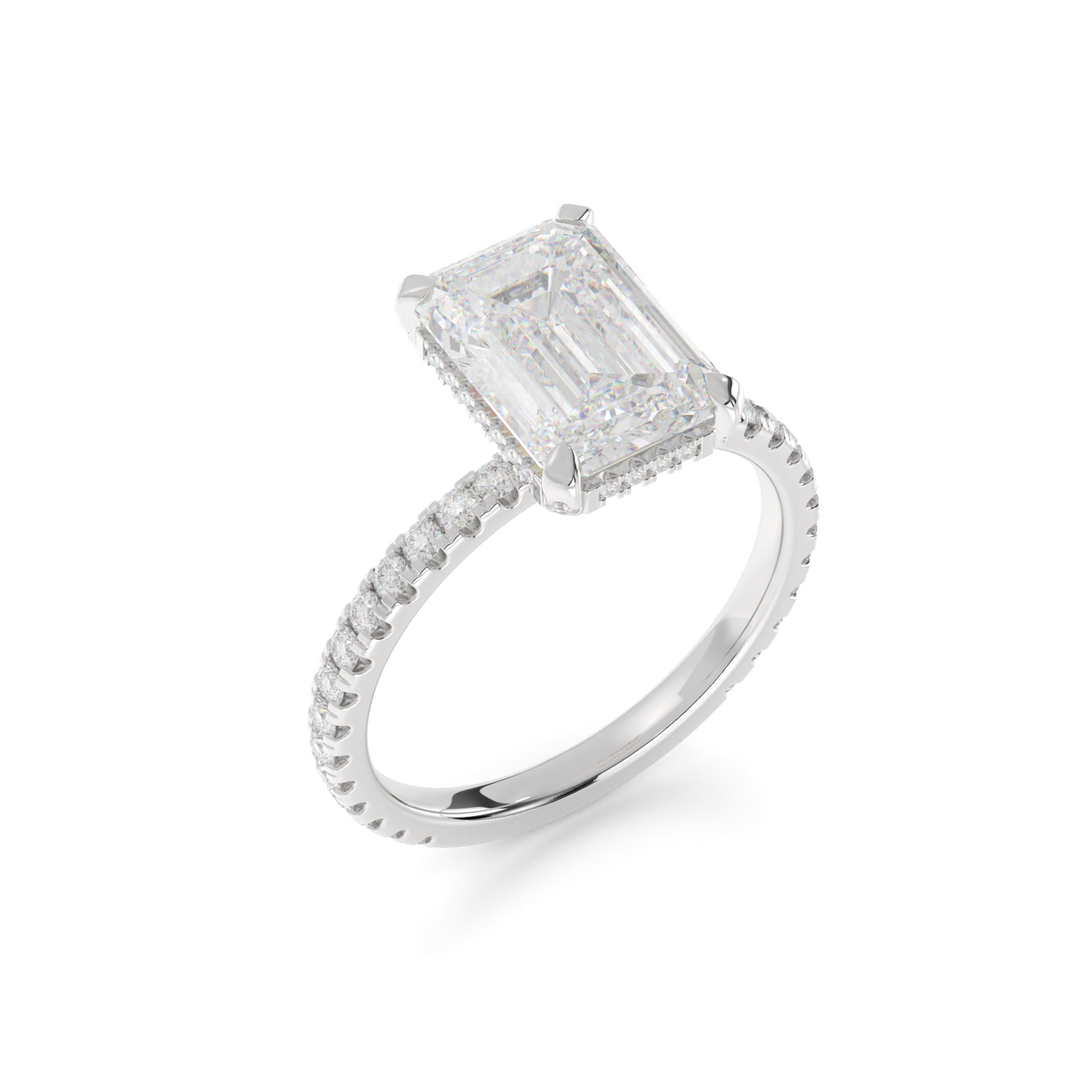5.04 CTTW Emerald Lab Grown Diamond Hidden Halo Ring Sz. 6.5 (E Color and VVS2 Clarity)