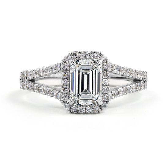 2.08 CTTW Emerald Lab Diamond Split Shank RGWSSEM150 14k White Gold E Color and VS1 Clarity jewelry-spot-usa