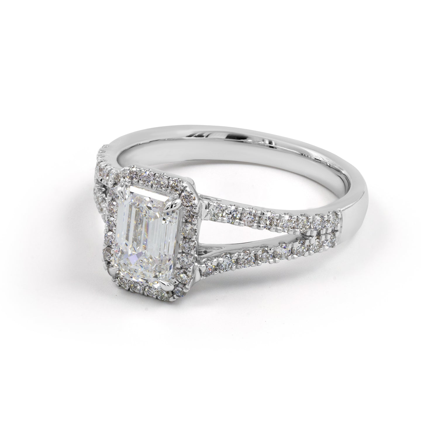 2.08 CTTW Emerald Lab Diamond Split Shank RGWSSEM150 14k White Gold E Color and VS1 Clarity jewelry-spot-usa