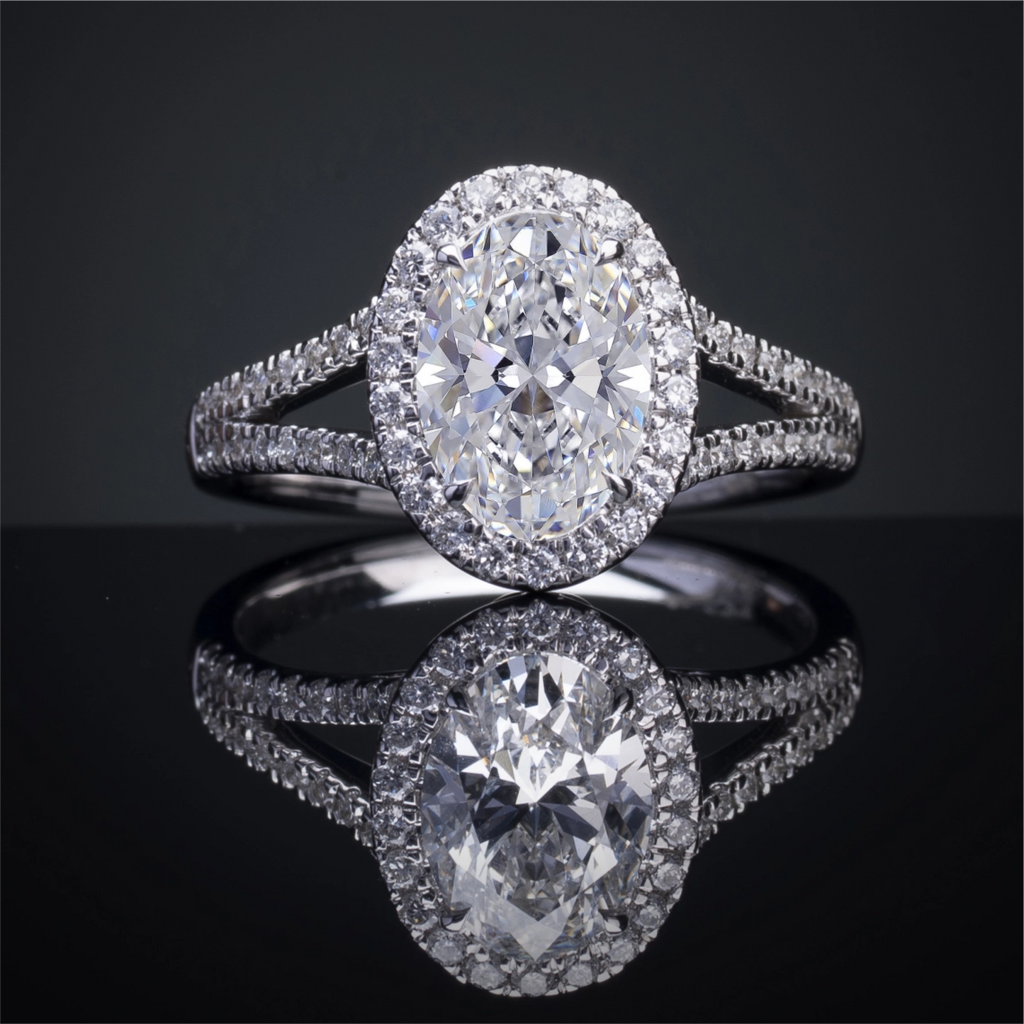 2.09 CTTW Oval Lab Grown Diamond Split Shank Ring Sz. 6.5 (E Color and VS1 Clarity)
