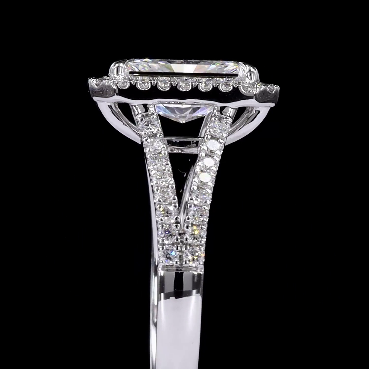 1.50 CTTW Radiant Lab Grown Diamond Split Shank Ring Sz. 6.5 (E Color and VVS1 Clarity)