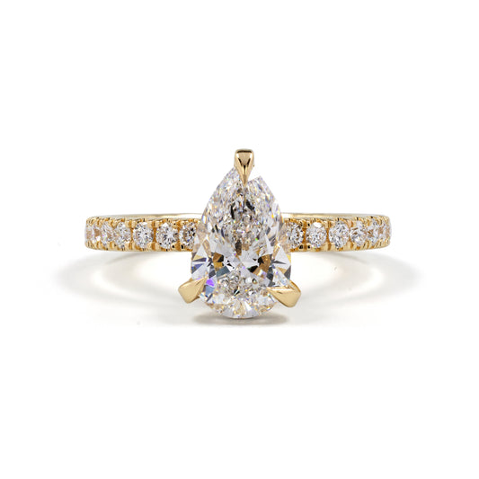 3.95 CTTW Pear Lab Grown Diamond Hidden Halo Ring Sz. 6.5 (E Color and VS2 Clarity)
