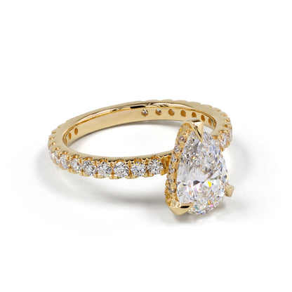 3.95 CTTW Pear Lab Grown Diamond Hidden Halo Ring Sz. 6.5 (E Color and VS2 Clarity)