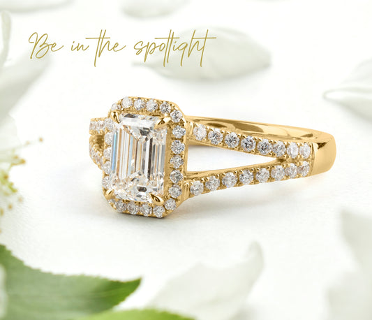 2.05 CTTW Emerald Lab Diamond Split Shank RGYSSEM150 14k Yellow Gold (D Color and VS1 Clarity)