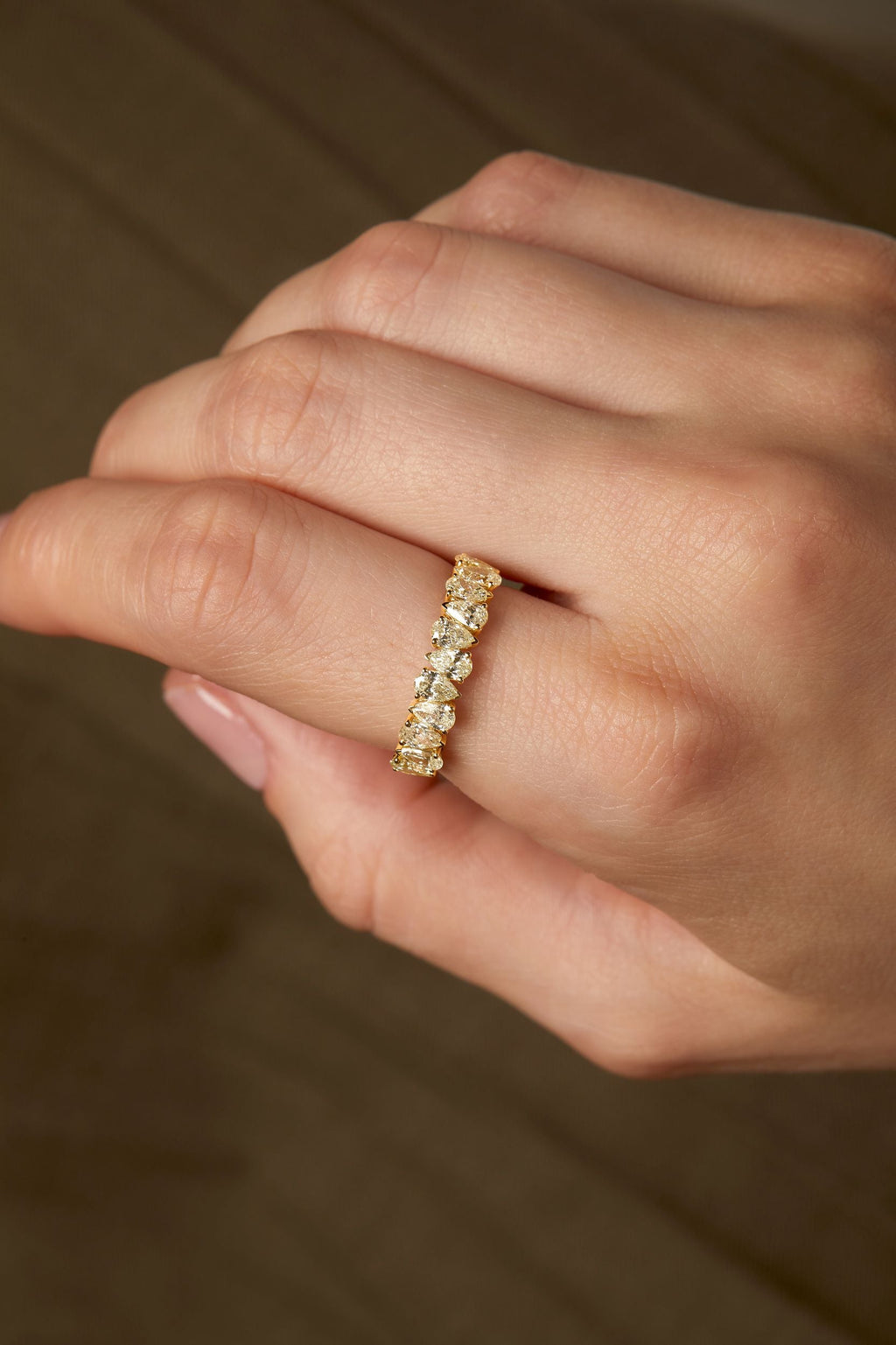 Diamond Pear Prong Band Ring