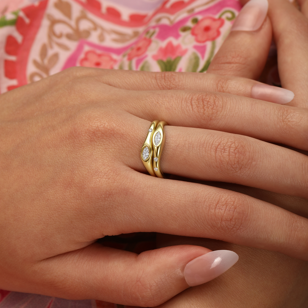 Diamond Double Marquise Flush Double Wave Ring