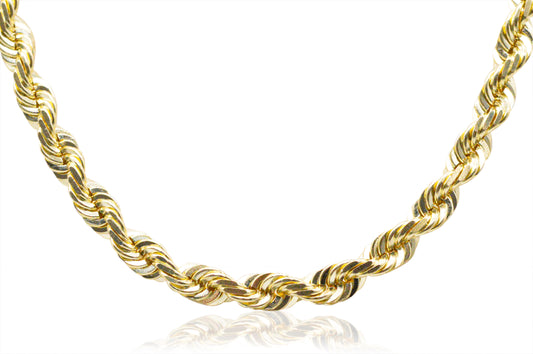 7mm Solid Gold Diamond Cut Rope Necklace