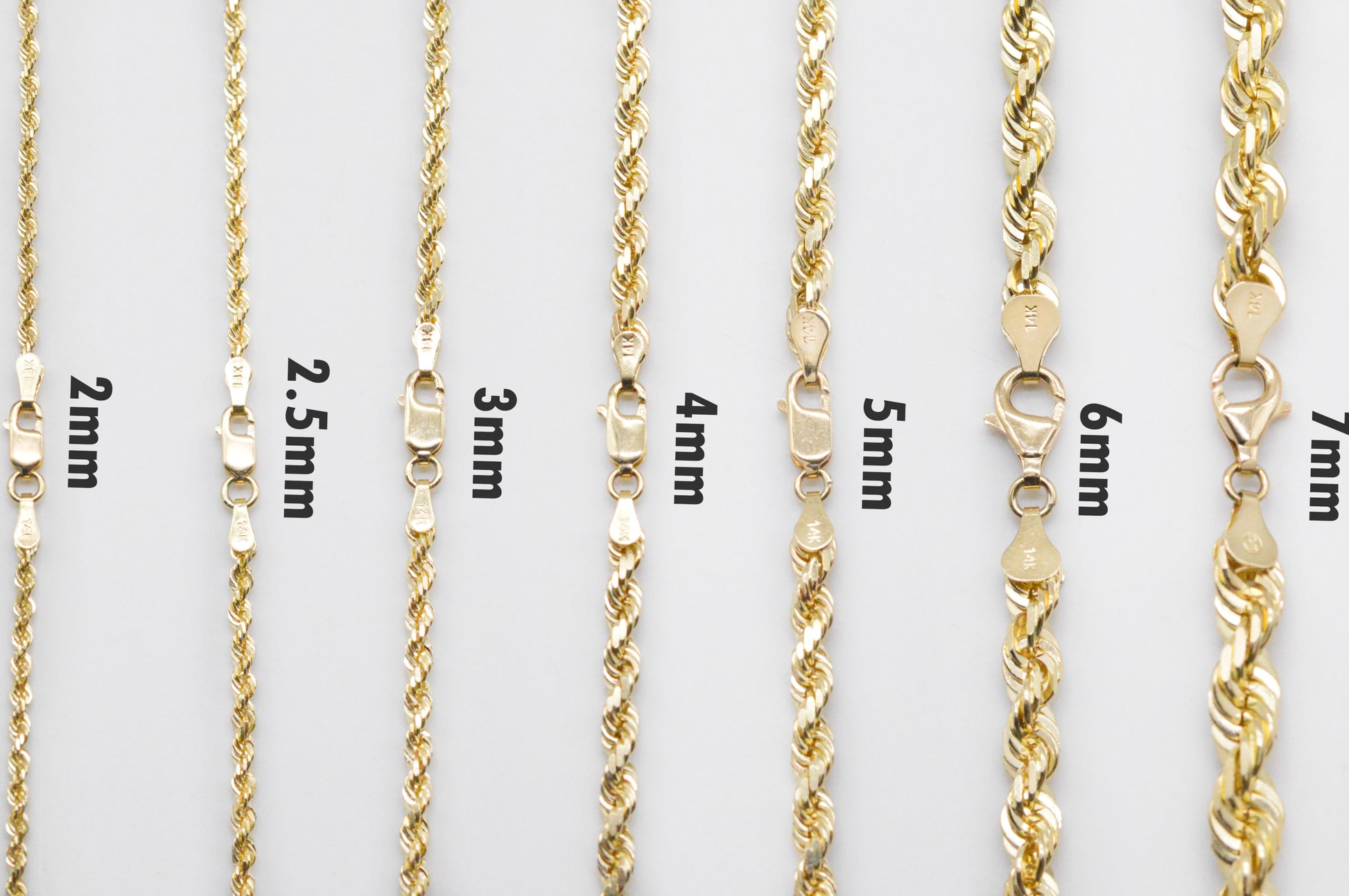 Mm 18k 24 Inch Gold Rope Chain 14K Yellow Mm Diamond-Cut Rope Chain