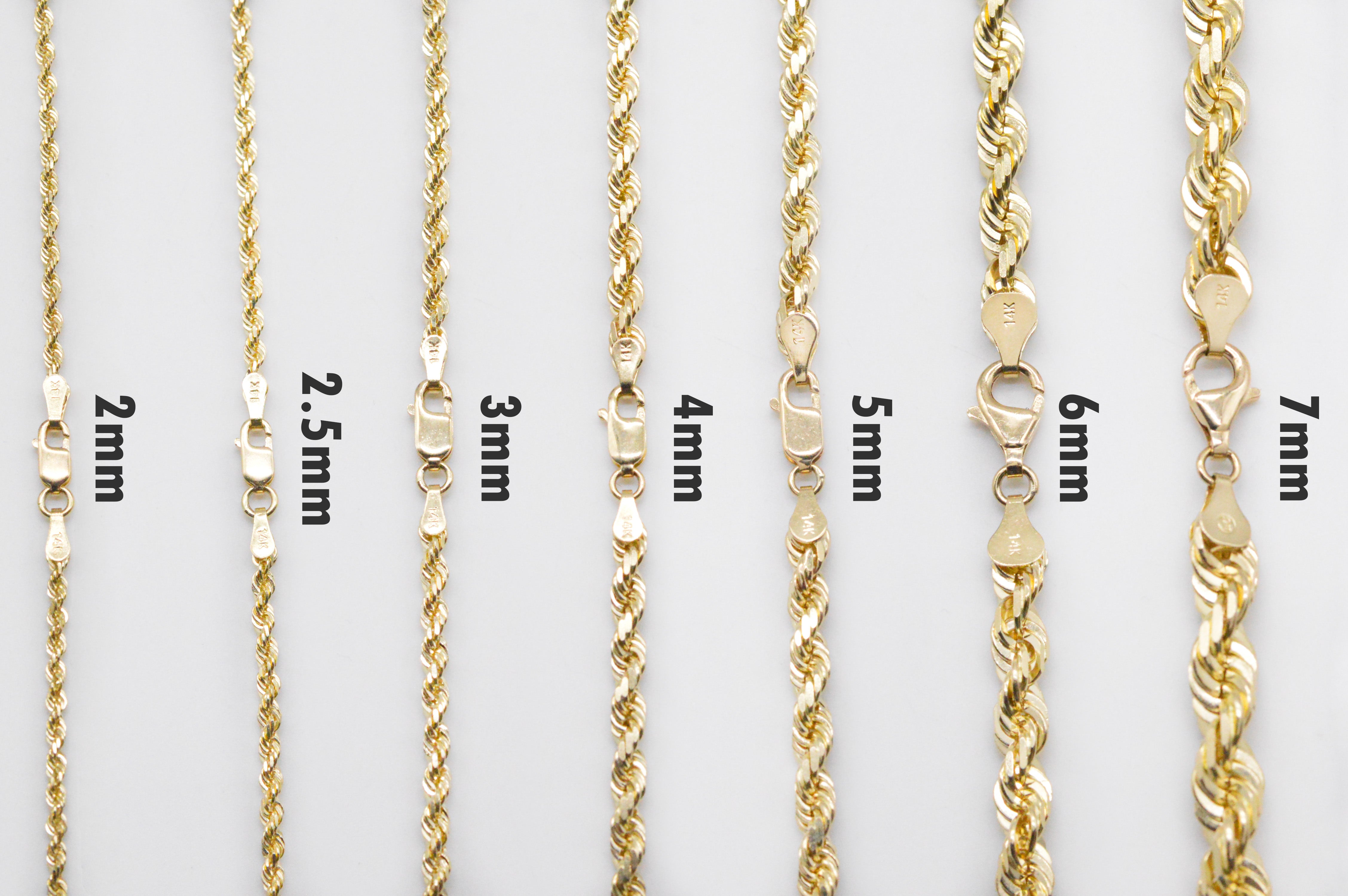 7mm Solid Gold Diamond Cut Rope Necklace 24 Rose 14K