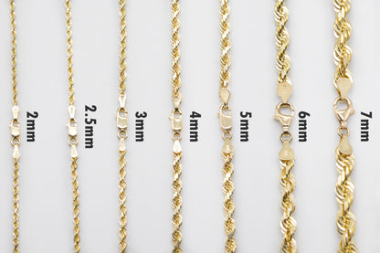 3mm Solid Gold Diamond Cut Rope Necklace Solid Gold Rope Chains