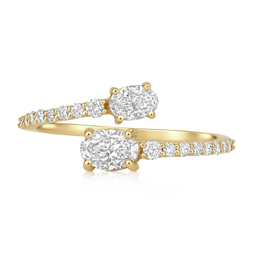 Diamond Double Oval Prong Pavé Bypass Open Ring