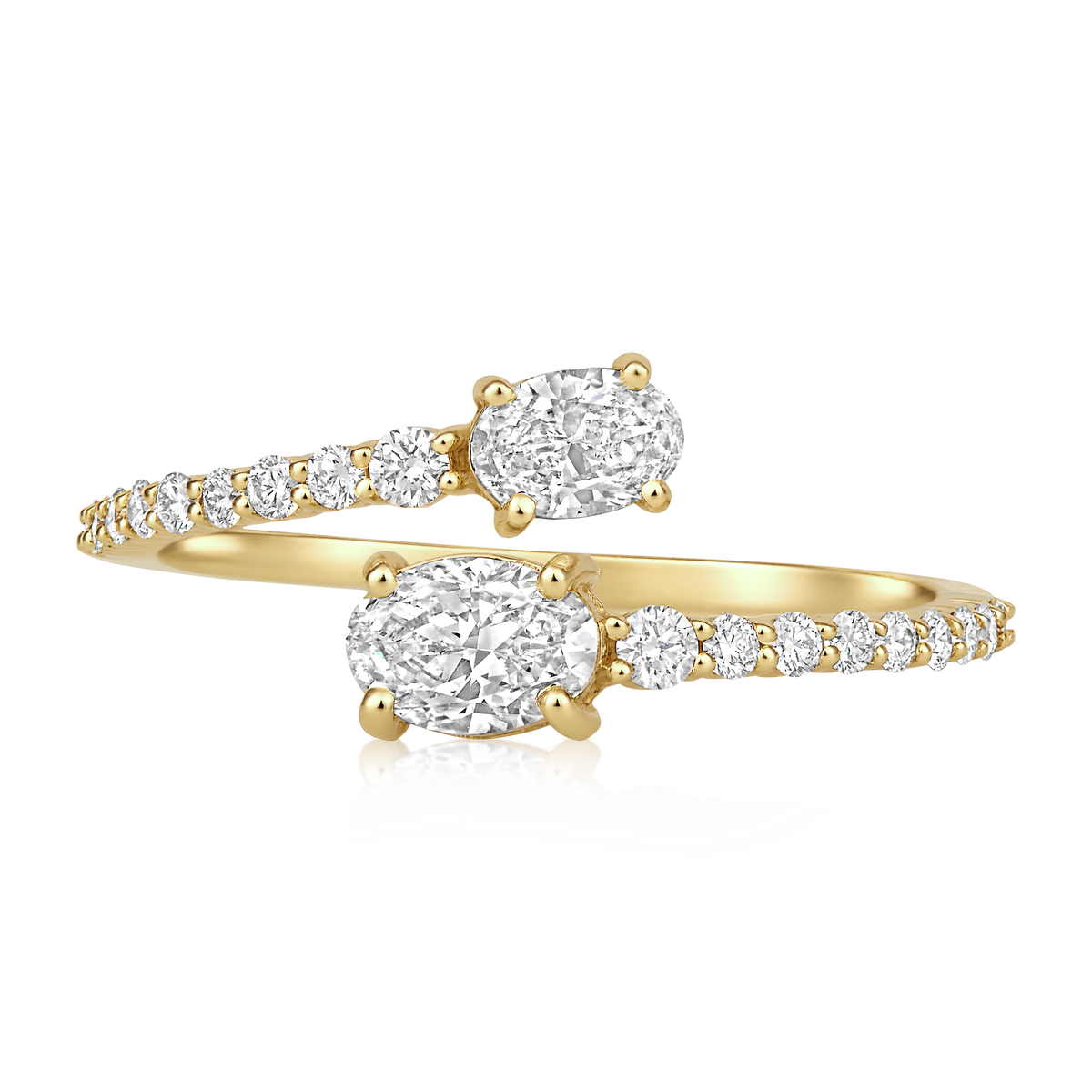 Diamond Double Oval Prong Pavé Bypass Open Ring