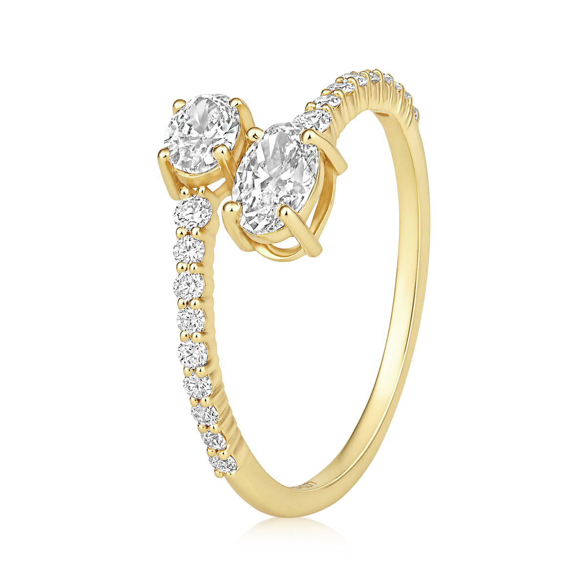Diamond Double Oval Prong Pavé Bypass Open Ring