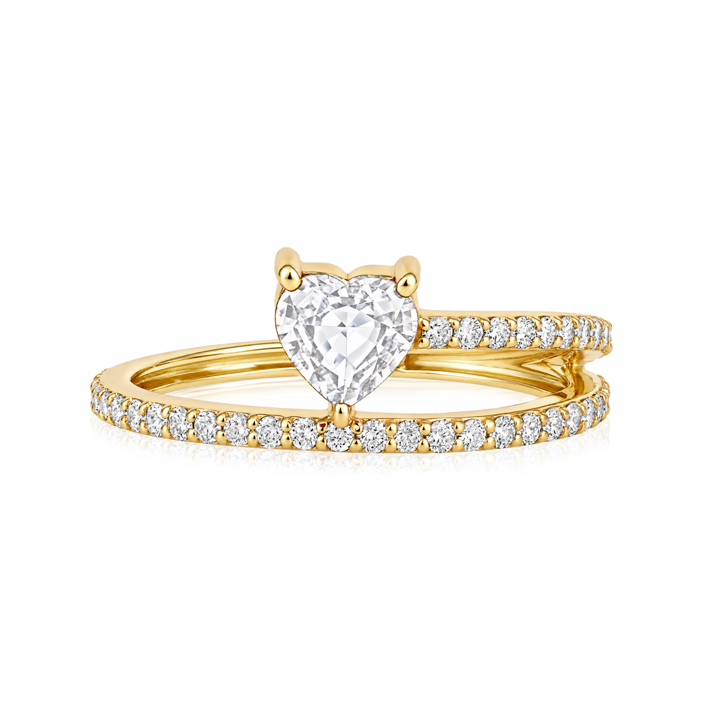 Diamond Heart Prong Split Pavé Band Ring