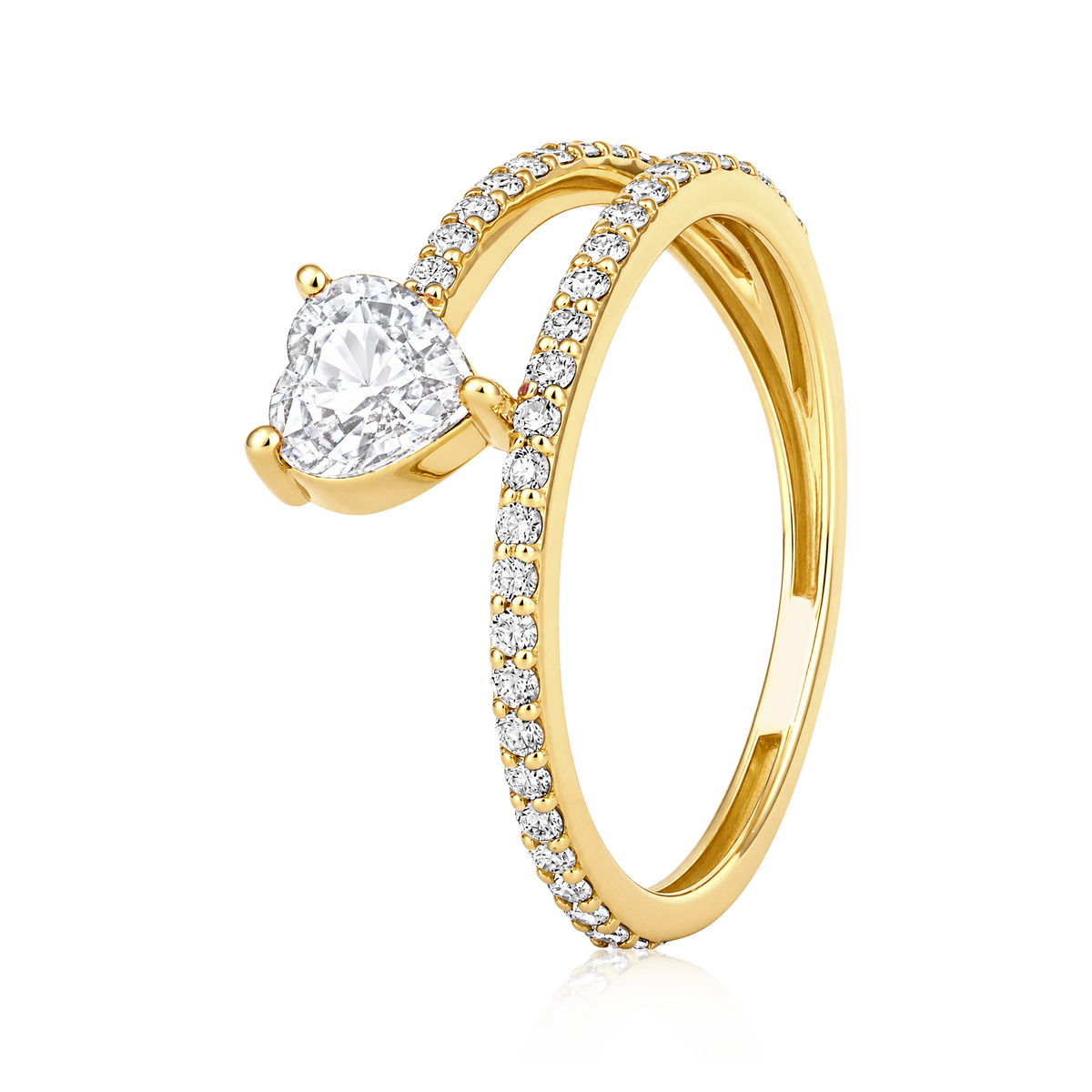 Diamond Heart Prong Split Pavé Band Ring