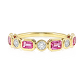 Diamond Pink Sapphire Emerald Alternating Bezel Band Ring