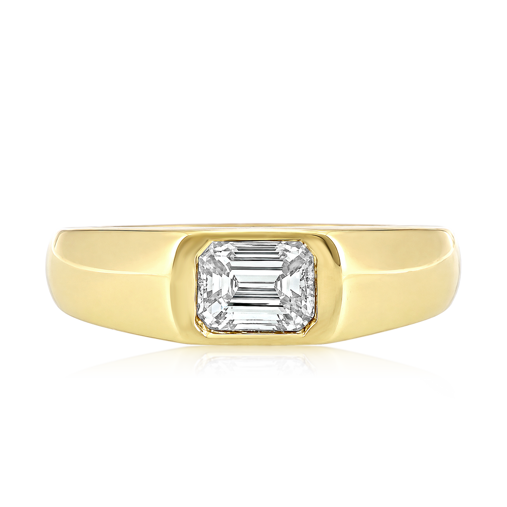 Diamond East West Emerald Bezel Signet Ring