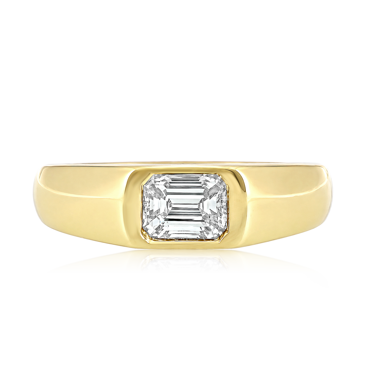 Diamond East West Emerald Bezel Signet Ring