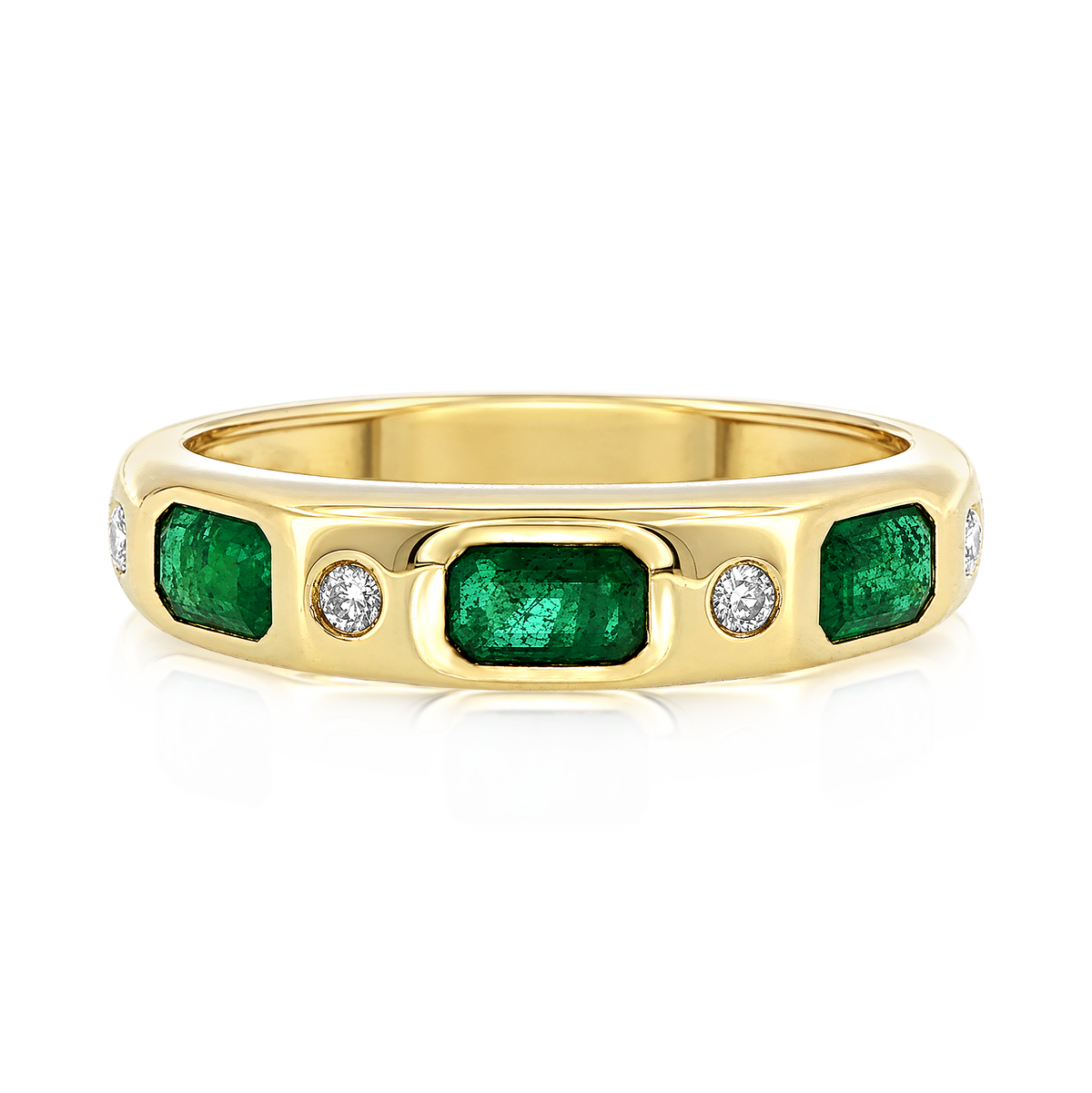 Diamond Emerald Emerald Alternating Bezel Band Ring