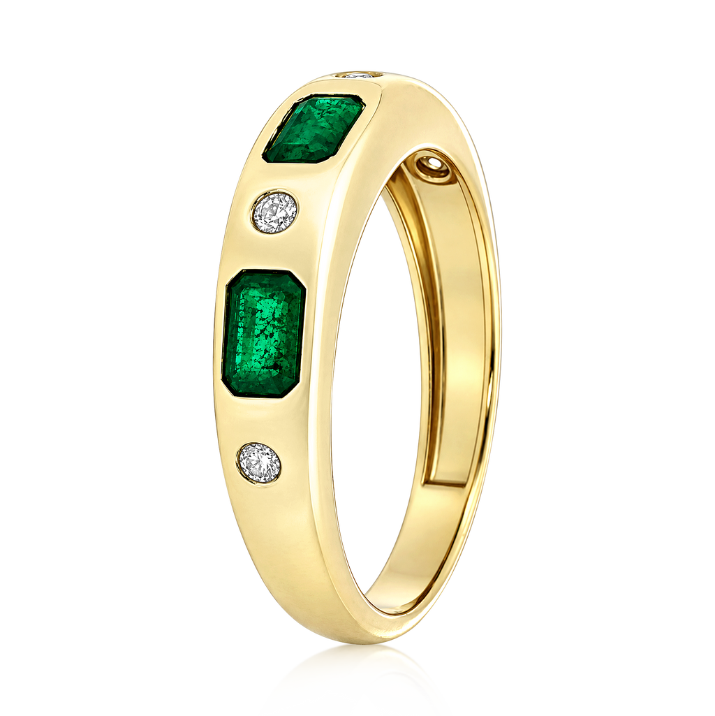 Diamond Emerald Emerald Alternating Bezel Band Ring