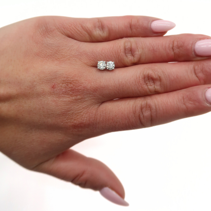 1 CTTW Round Natural Diamond Studs 14K White Gold