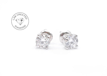 1 CTTW Round Lab Diamond Studs 14K White Gold (F VS1)
