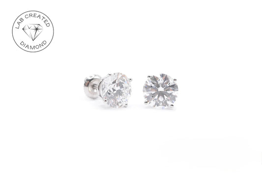 2 CTTW Round Lab Diamond Studs 14K White Gold (F VS1)