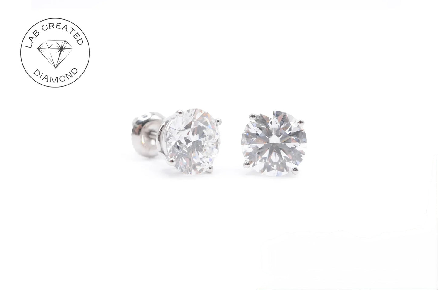 3 CTTW Round Lab Diamond Studs 14K White Gold (F VS1 & IGI Certified)