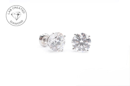 3 CTTW Round Lab Diamond Studs 14K White Gold (F VS1 & IGI Certified)