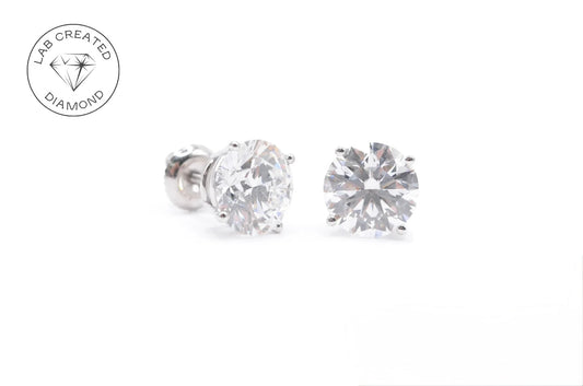 5 CTTW Round Lab Diamond Studs 14K White Gold (F VS1 & IGI Certified)