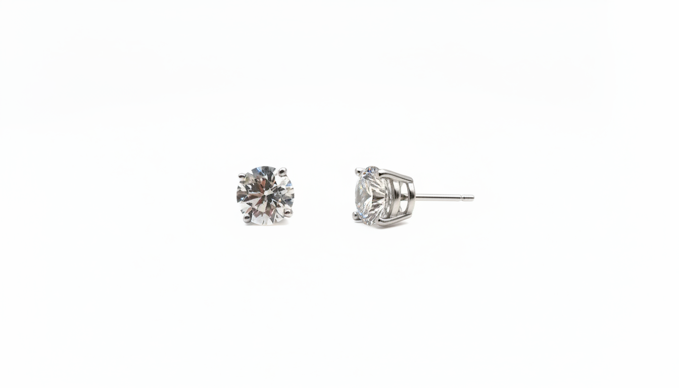 1.5CTTW Round Natural Diamond Studs 14K White Gold