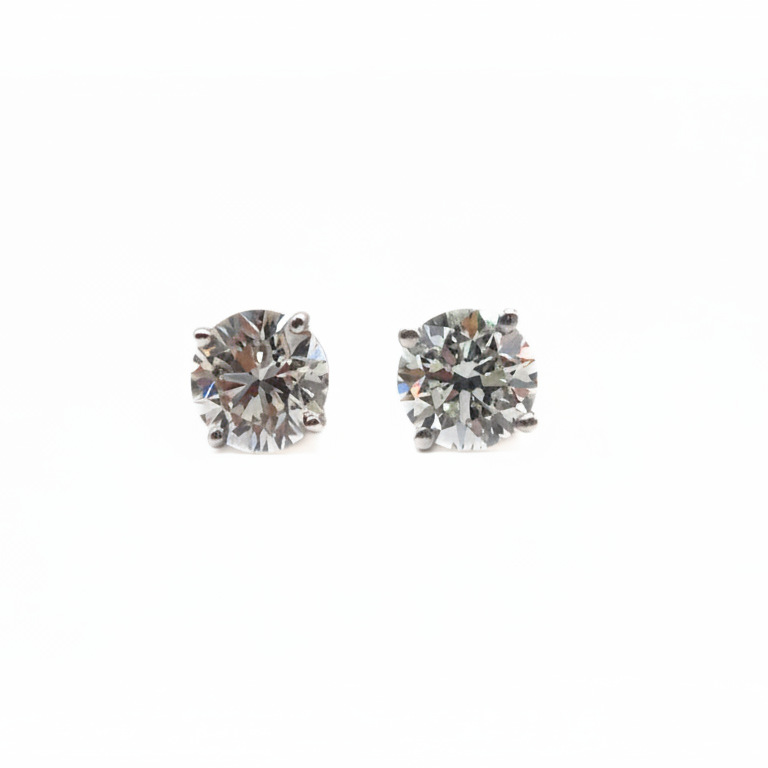 1.5CTTW Round Natural Diamond Studs 14K White Gold